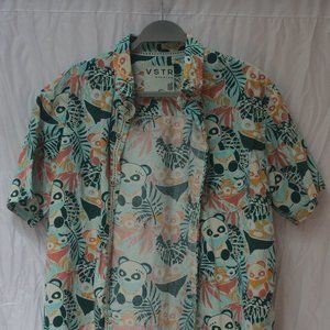 Panda Pattern Short Sleeve Button Down